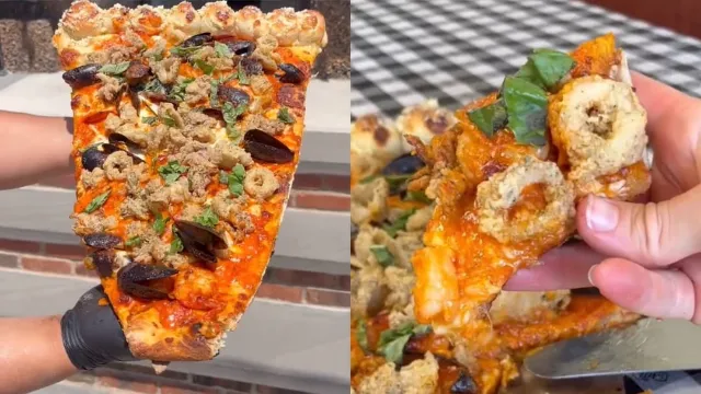 3-foot pizza slice topped with seafood goes viral for its $42.50 price tag
