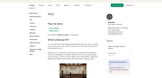 Kickstarter and Steam-demo