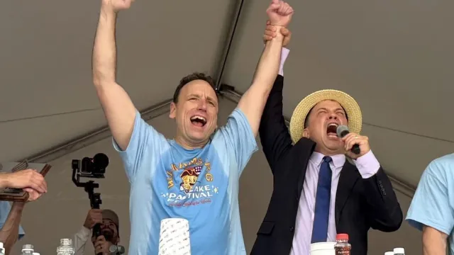 Joey Chestnut demolishes 40 pancakes in 10 minutes to break world record