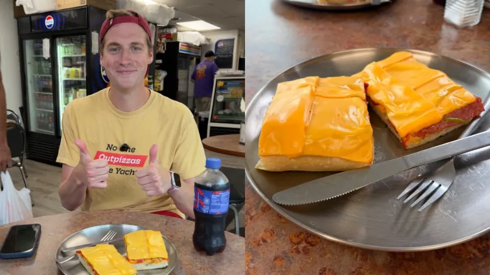 YouTuber Sir Yacht drives hours to try viral pizza covered in American cheese