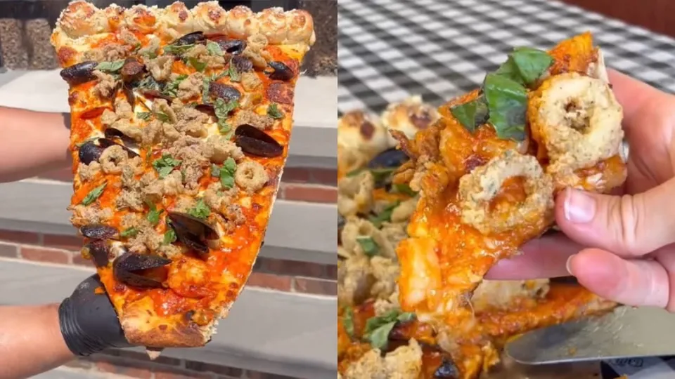 3-foot pizza slice topped with seafood goes viral for its $42.50 price tag