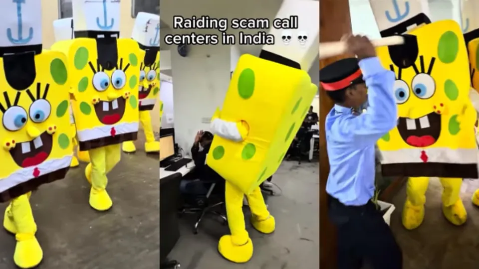 YouTuber raids scam call center in India with army of dancing SpongeBobs