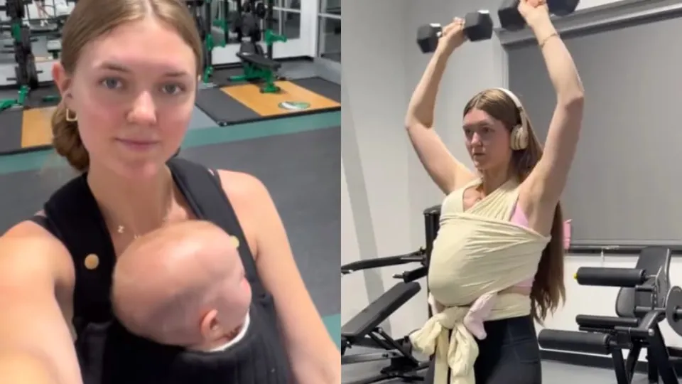 Mom influencer under fire for bringing baby to gym to film “dangerous” workout