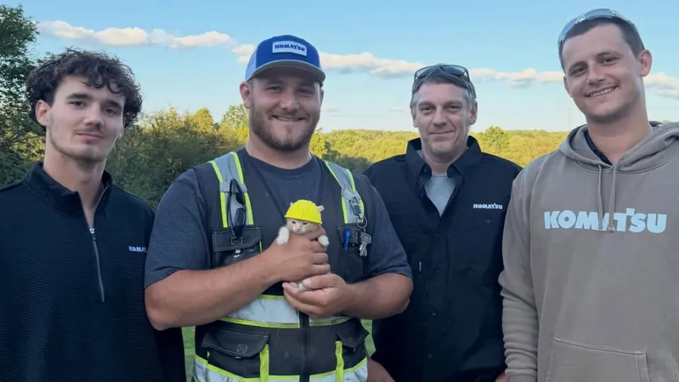 Cat rescued at construction site is now part of the crew and going super viral