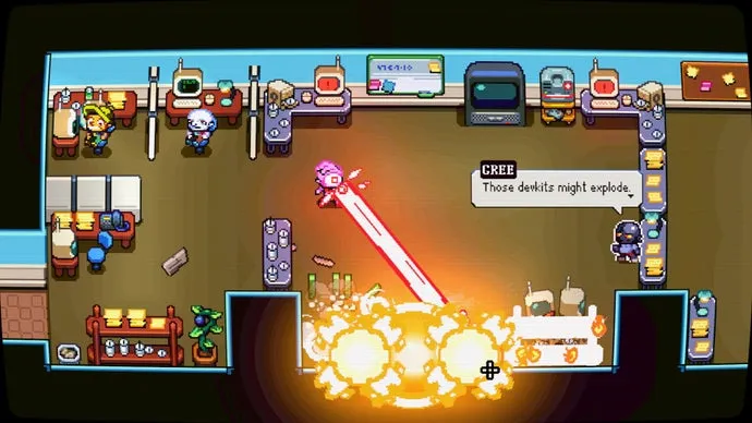 Laser Guy is a twin-stick "anti-shooter" about a stressed out game developer who can't stop shooting laser beams from his eyes